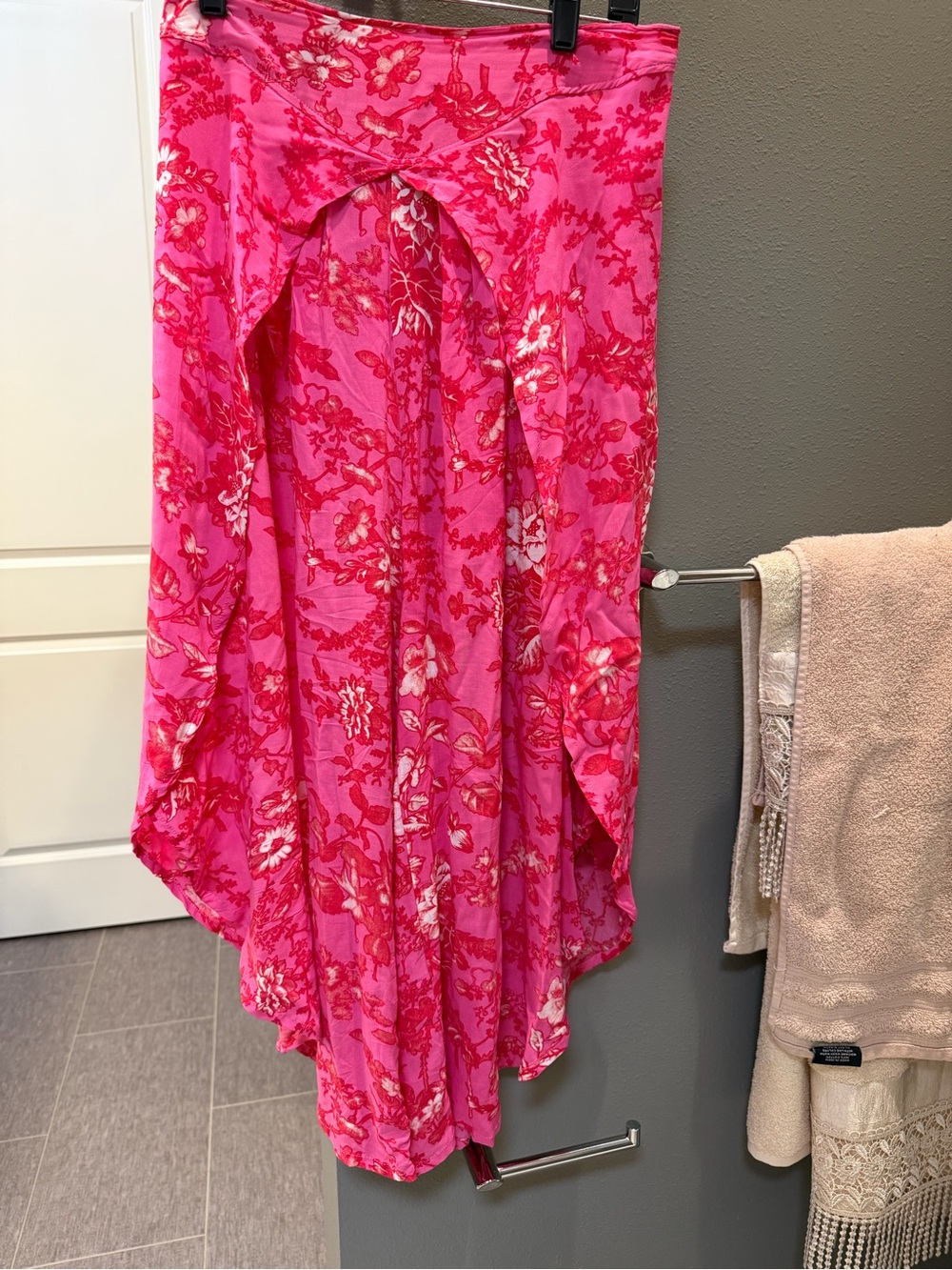 Floral Tie-Front Pink Maxi Pants